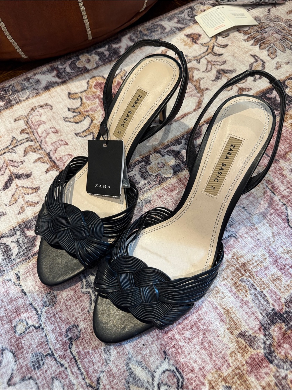 Zara Black Braided Slingback Heels